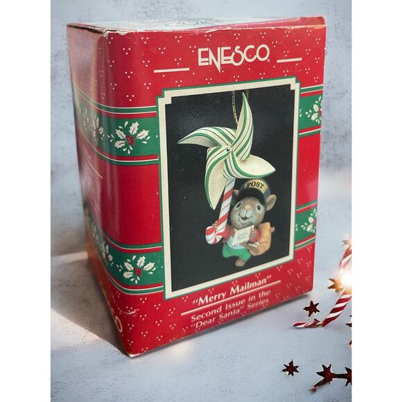 NIB Enesco Merry Mailman Christmas Holiday Ornament Mail Carrier Pinwheel Vintge - Picture 2 of 12